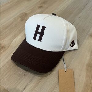 White and Brown Cap with H Logo